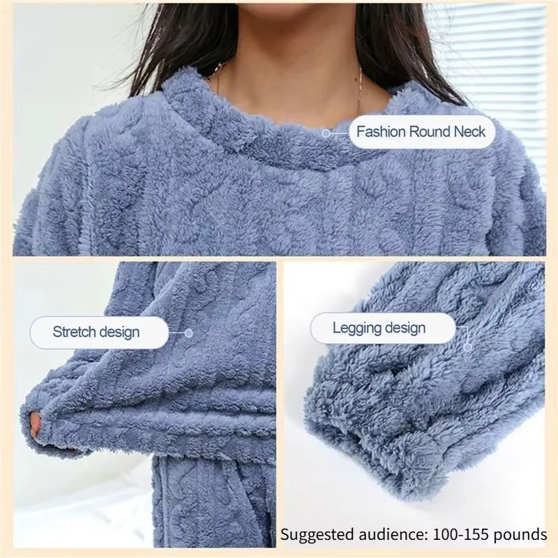 Soft Coral Velvet Womens Pajama Set  Warm Jacquard Loungewear For Cozy Winter Nights 5
