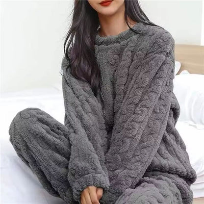 Soft Coral Velvet Womens Pajama Set  Warm Jacquard Loungewear For Cozy Winter Nights 7