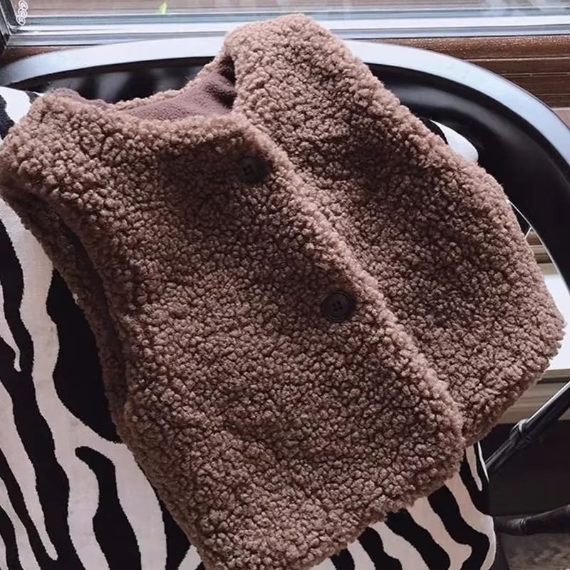 Baby Lamb Wool Velvet Vest  Plush Warm Waistcoat For Boys And Girls 7