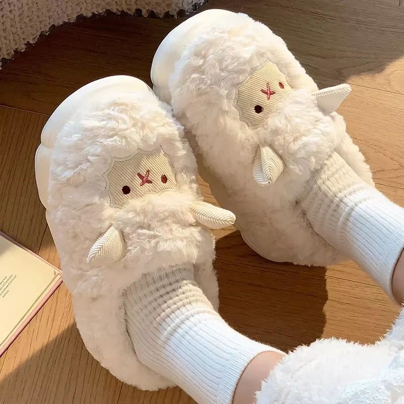 Cozy Cartoon Plush Sheep Slippers  Warm Winter Indoor Cotton Slippers For Men  Women 1