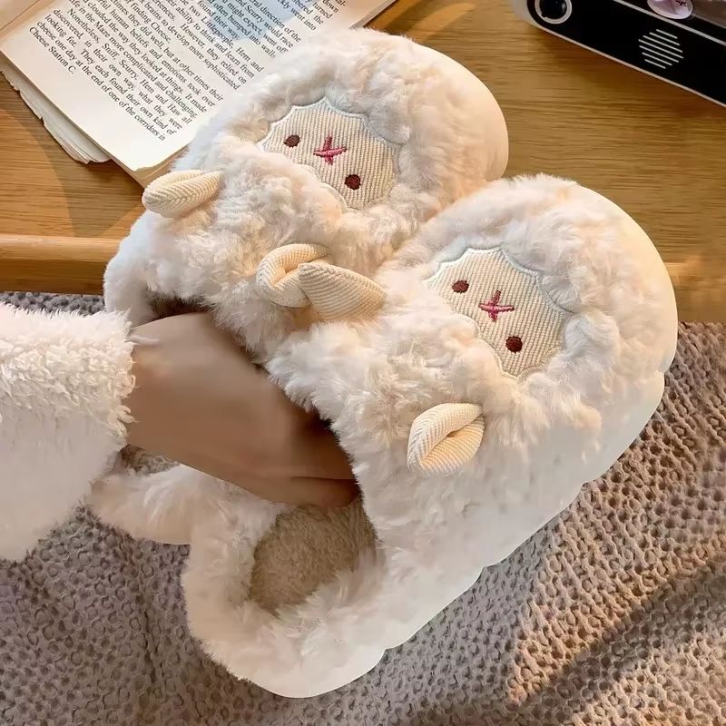 Cozy Cartoon Plush Sheep Slippers  Warm Winter Indoor Cotton Slippers For Men  Women 2