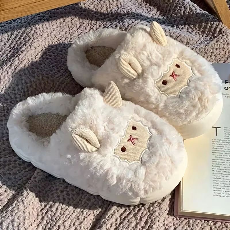 Cozy Cartoon Plush Sheep Slippers  Warm Winter Indoor Cotton Slippers For Men  Women 4