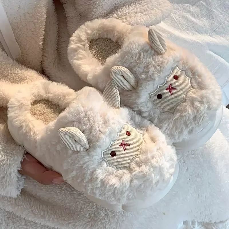 Cozy Cartoon Plush Sheep Slippers  Warm Winter Indoor Cotton Slippers For Men  Women 7