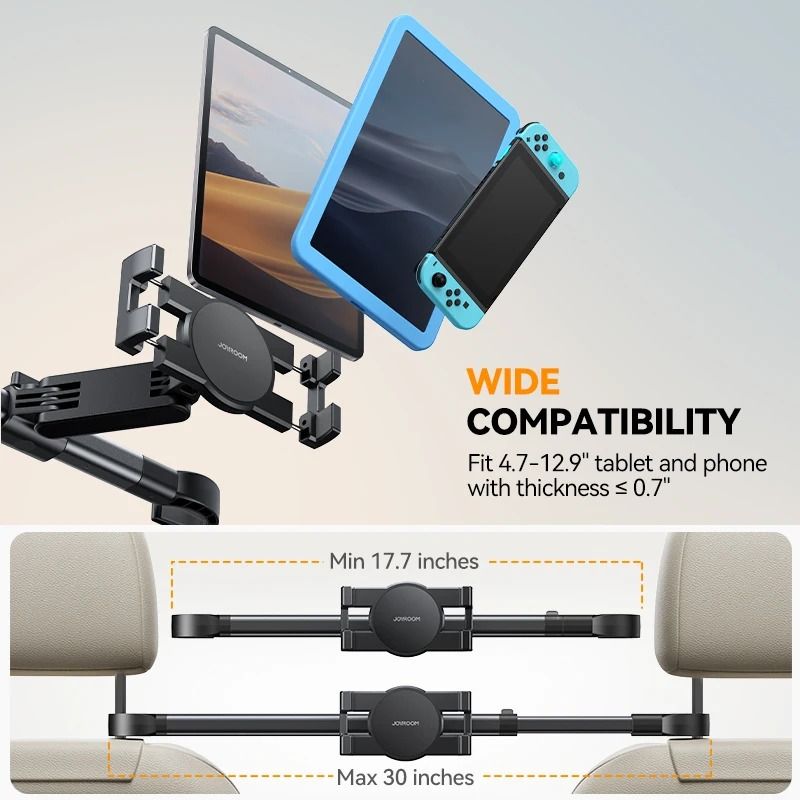 Joyroom Car Headrest Tablet Holder With Extension Arm For 47 To 129 Inch Devices 5