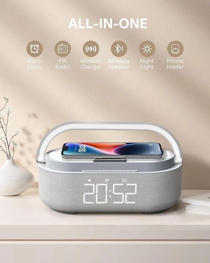 Portable Bluetooth Speaker With Wireless Charger FM Radio And Dimmable Light 3