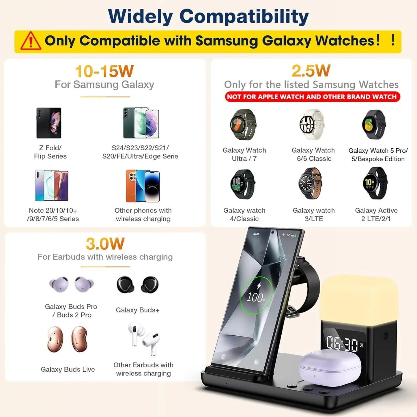 6 In 1 Wireless Charger Station With Alarm Clock Night Light 1