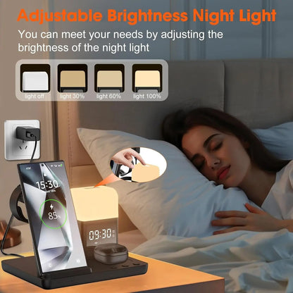 6 In 1 Wireless Charger Station With Alarm Clock Night Light 4
