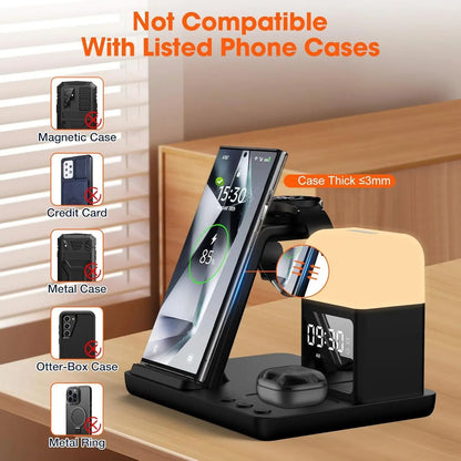 6 In 1 Wireless Charger Station With Alarm Clock Night Light 5