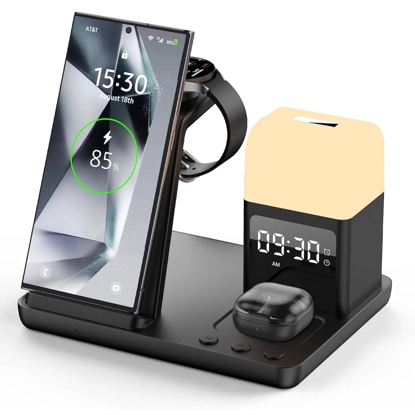 6 In 1 Wireless Charger Station With Alarm Clock Night Light 6