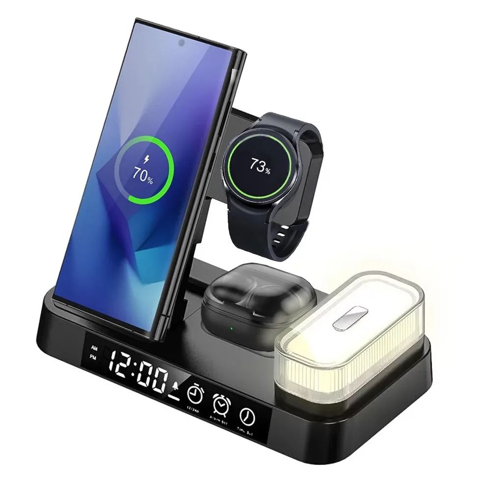 6 In 1 Wireless Charger Station With Alarm Clock Night Light 7