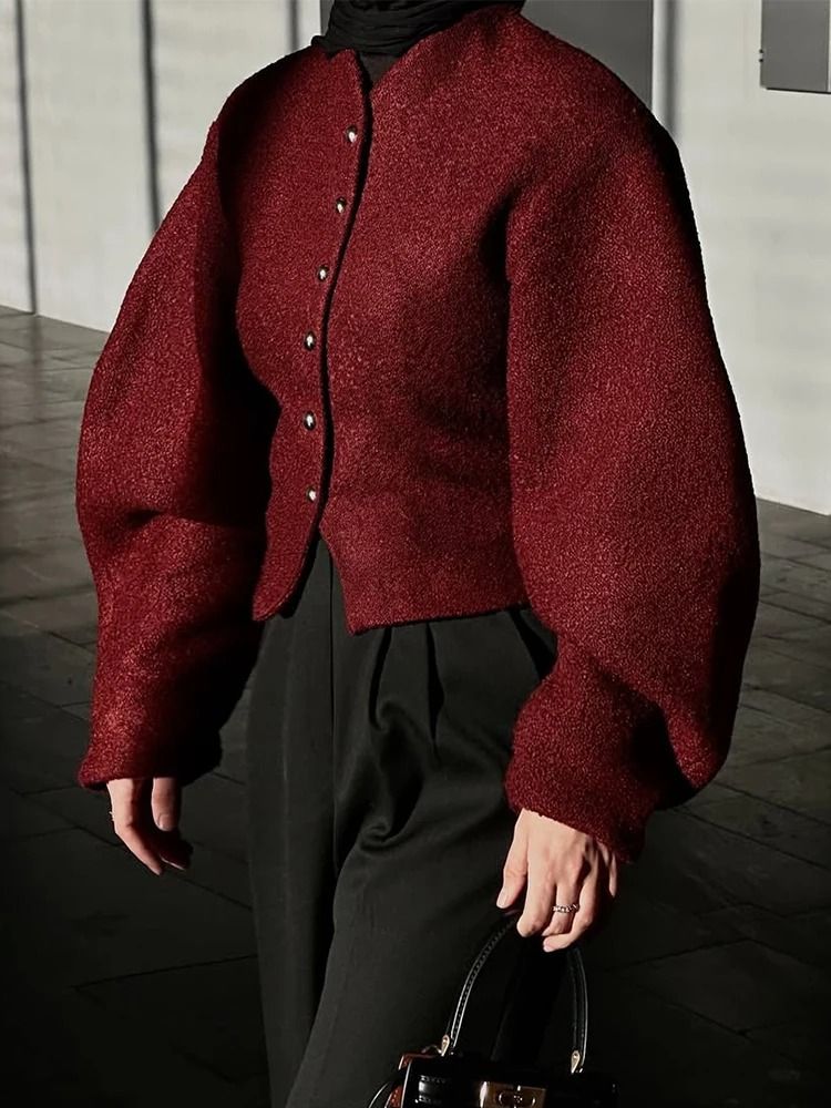 Womens Burgundy Bomber Jacket With Zipper And Stand Collar 6