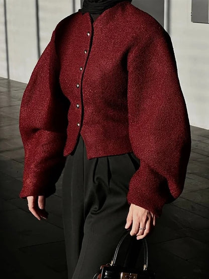 Womens Burgundy Bomber Jacket With Zipper And Stand Collar 6