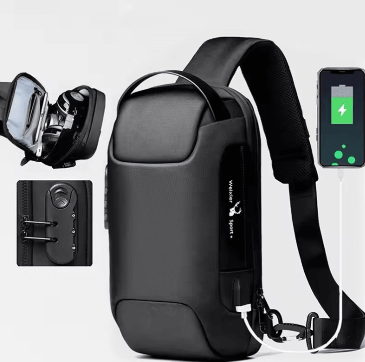 Mens Crossbody Bag with USB Charging Waterproof Anti Theft Shoulder Pack