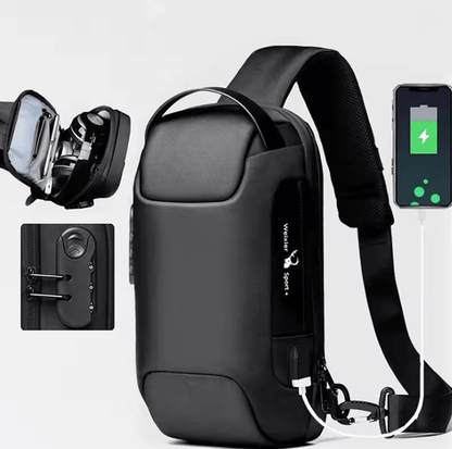 Mens Crossbody Bag with USB Charging Waterproof Anti Theft Shoulder Pack