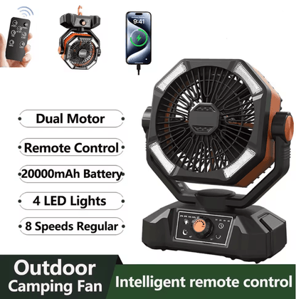 Portable Camping Fan with 20000mAh Battery and LED Lantern for Outdoor Use