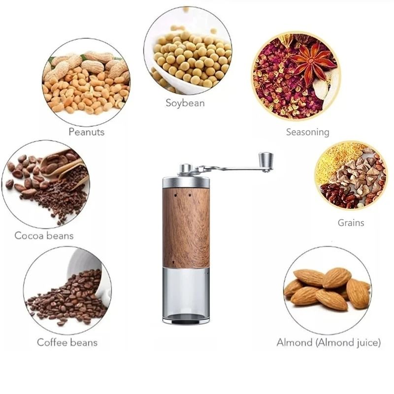 Portable Wood Grain Stainless Steel Hand Crank Coffee Grinder 1