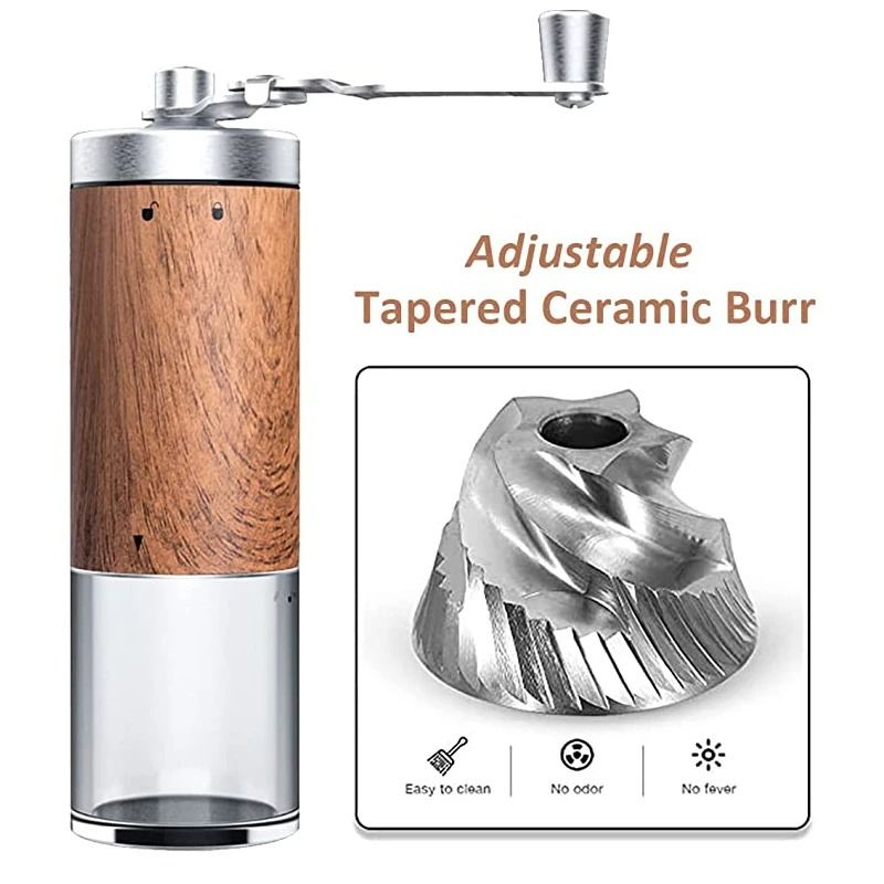 Portable Wood Grain Stainless Steel Hand Crank Coffee Grinder 2