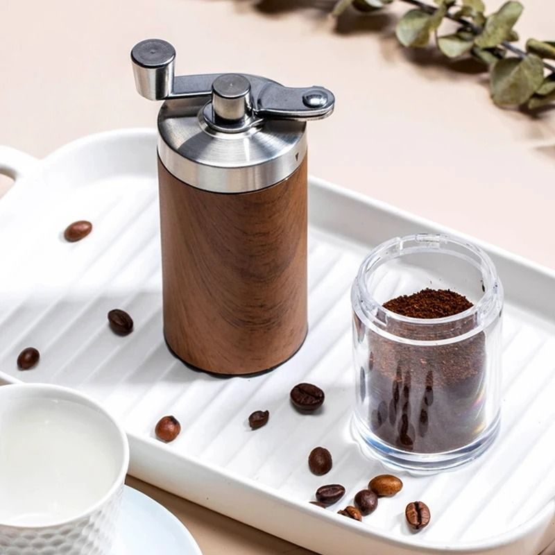 Portable Wood Grain Stainless Steel Hand Crank Coffee Grinder 4
