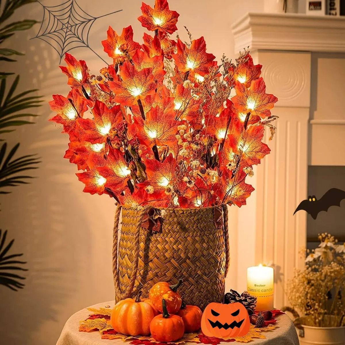 Red Maple Leaf Branch LED Lights Battery Powered Table Decor