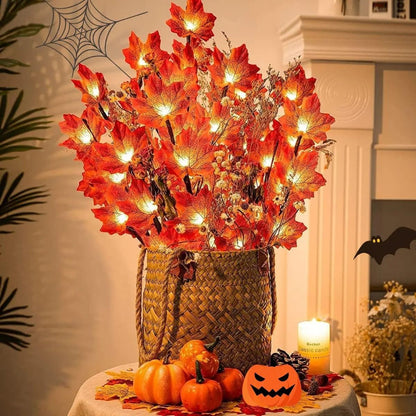 Red Maple Leaf Branch LED Lights Battery Powered Table Decor