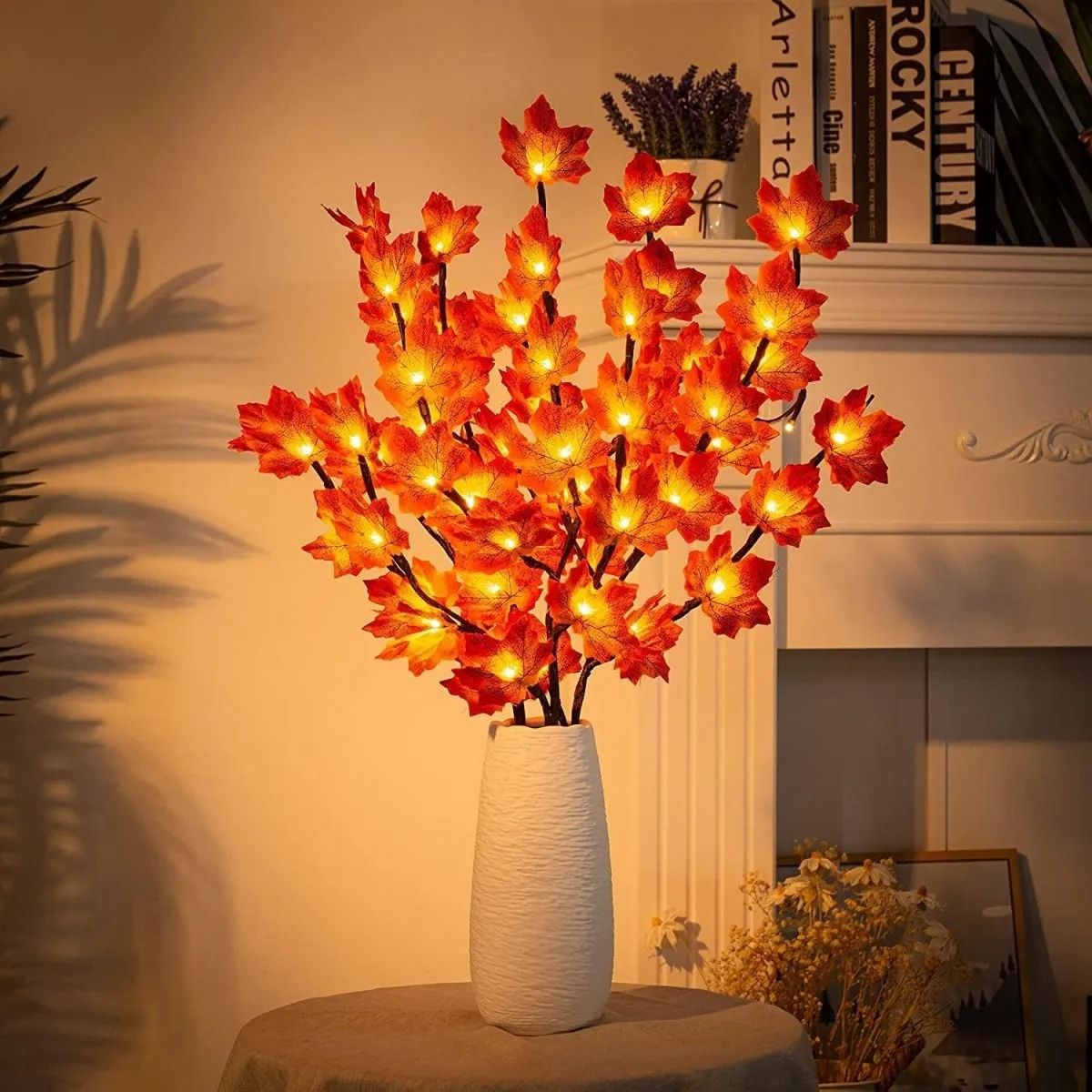 Red Maple Leaf Branch LED Lights Battery Powered Table Decor 3