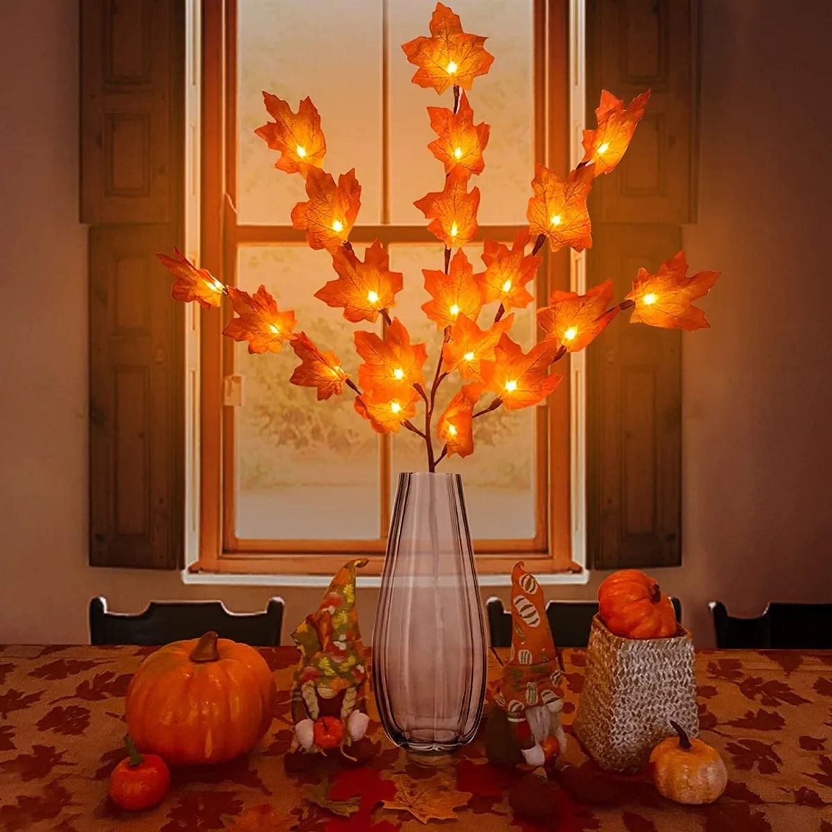 Red Maple Leaf Branch LED Lights Battery Powered Table Decor 5