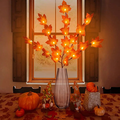 Red Maple Leaf Branch LED Lights Battery Powered Table Decor 5