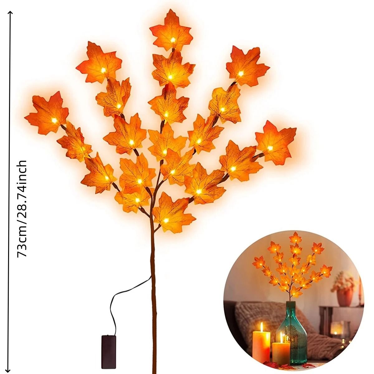 Red Maple Leaf Branch LED Lights Battery Powered Table Decor 6