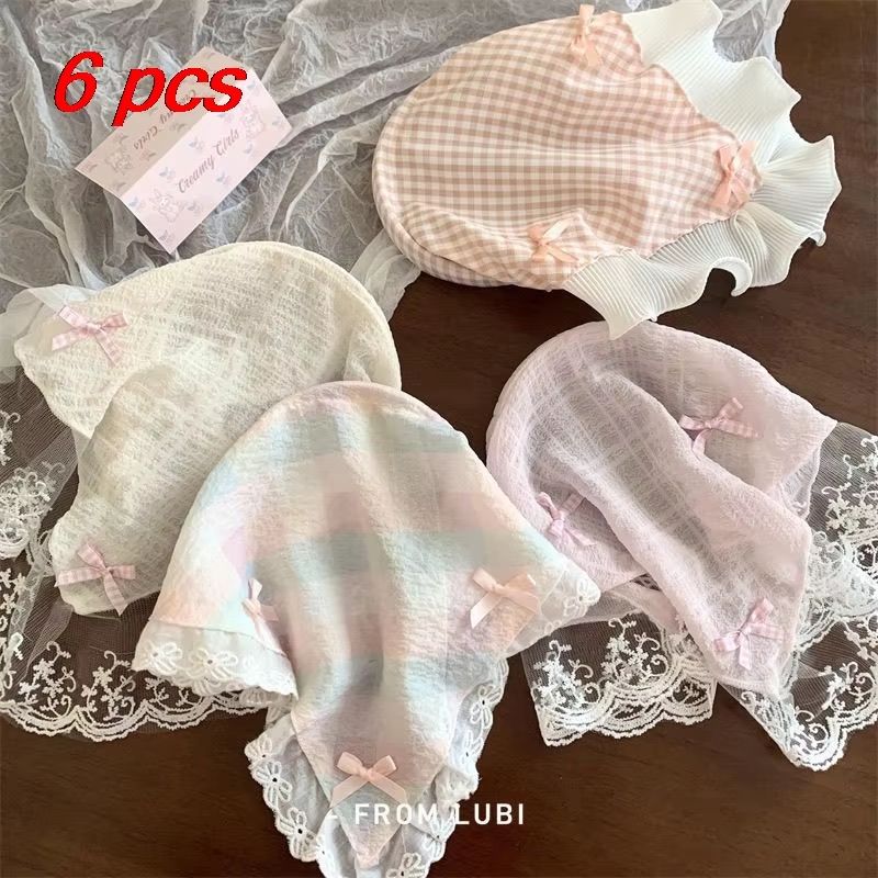 Korean Lace Bow Triangular Scarf  Elegant Retro Headscarf  Y2K Bandana For Women 10