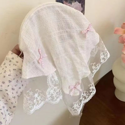 Korean Lace Bow Triangular Scarf  Elegant Retro Headscarf  Y2K Bandana For Women 1