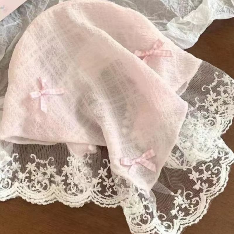 Korean Lace Bow Triangular Scarf  Elegant Retro Headscarf  Y2K Bandana For Women 6