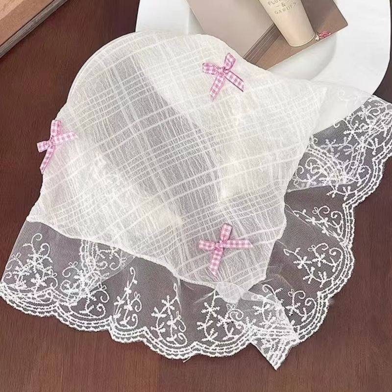 Korean Lace Bow Triangular Scarf  Elegant Retro Headscarf  Y2K Bandana For Women 8