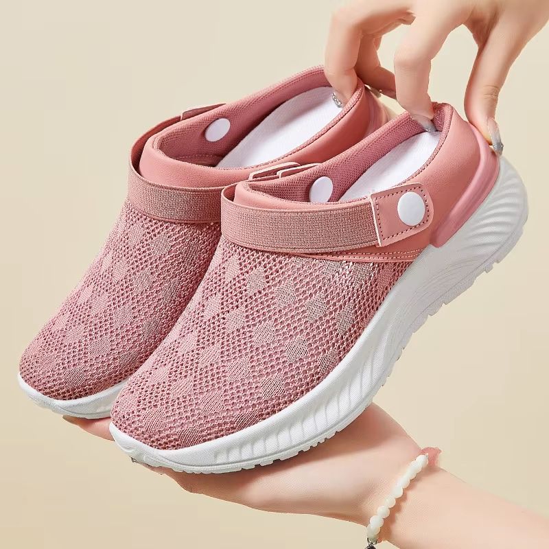 2025 Summer Women's Mesh Slip-On Slippers – Casual Breathable Half-Support Shoes