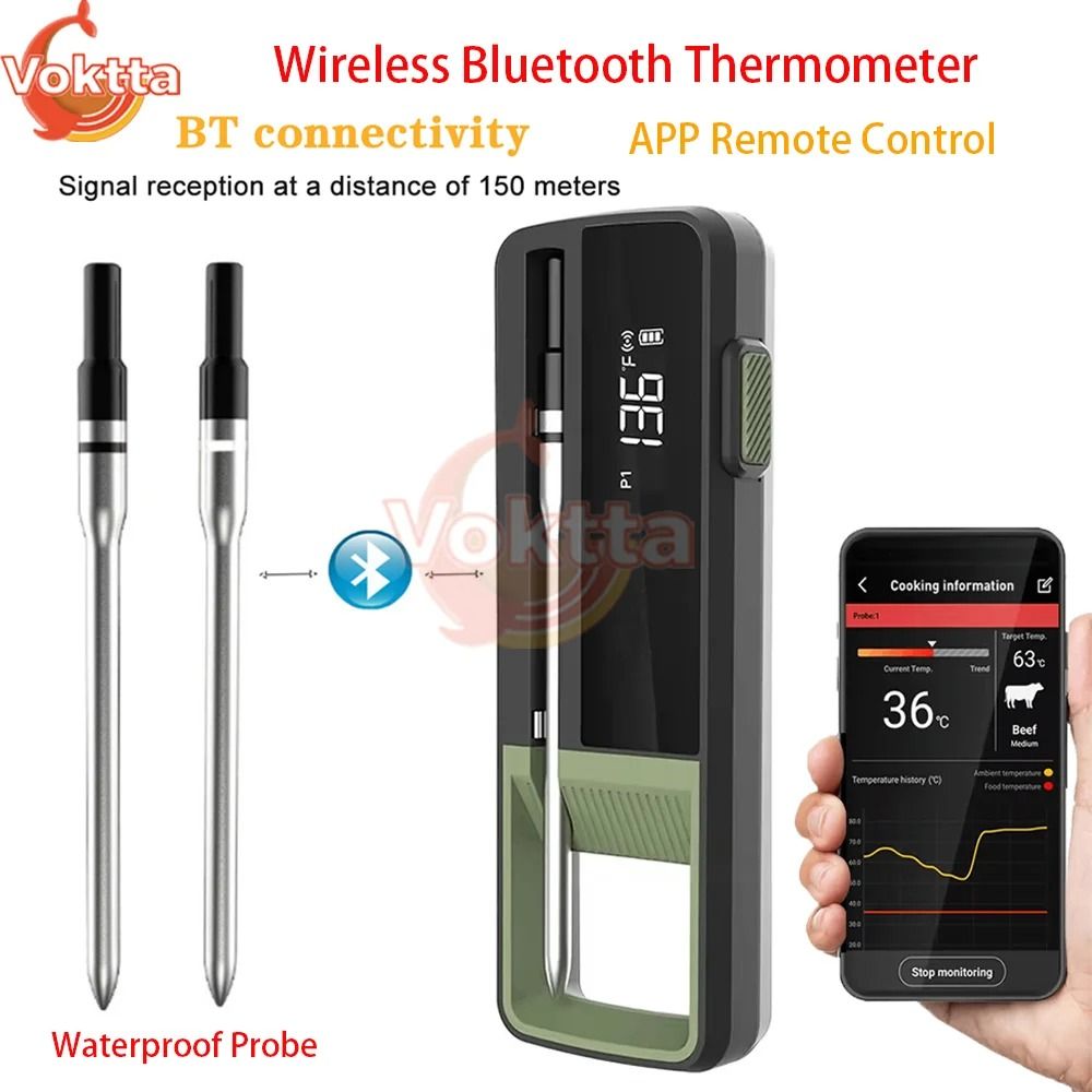 Wireless Bluetooth Food Thermometer With Waterproof Probe And App Control