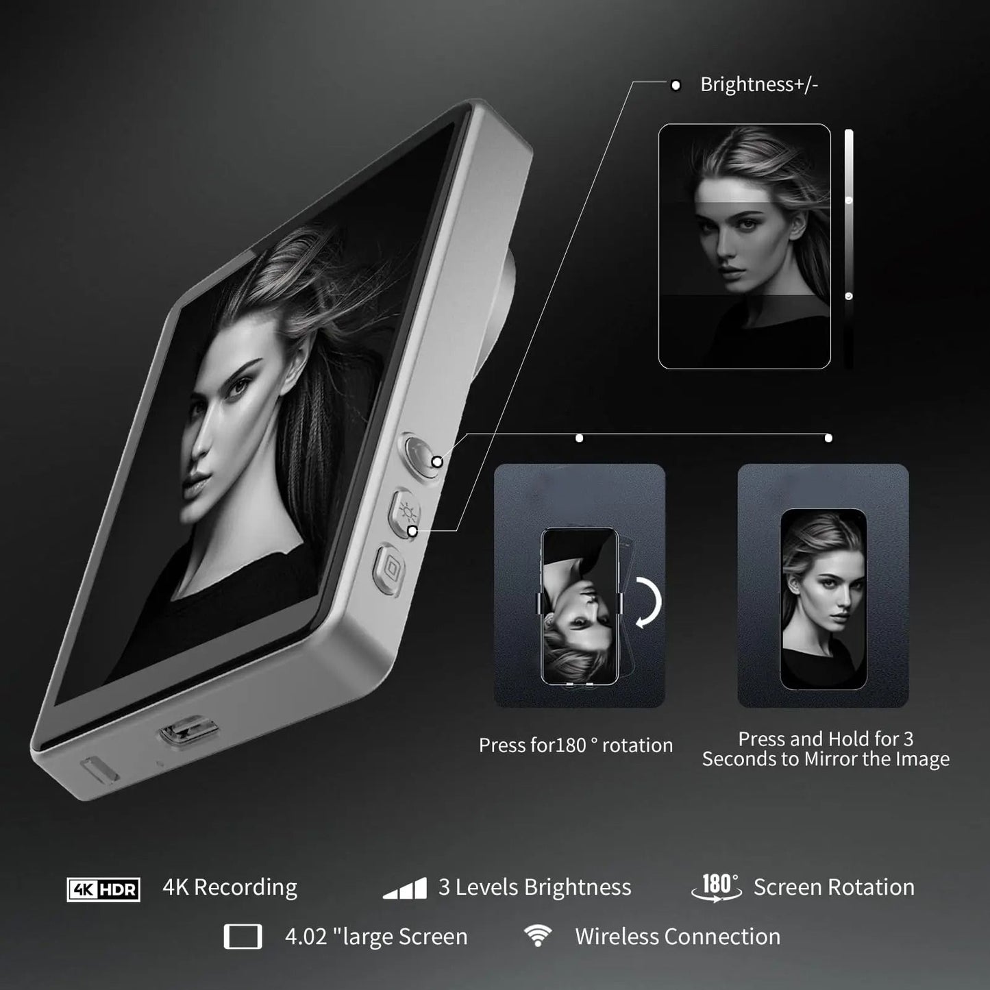 Magnetic Phone Selfie Monitor Screen For Rear Camera Vlogging And Live Streaming 6
