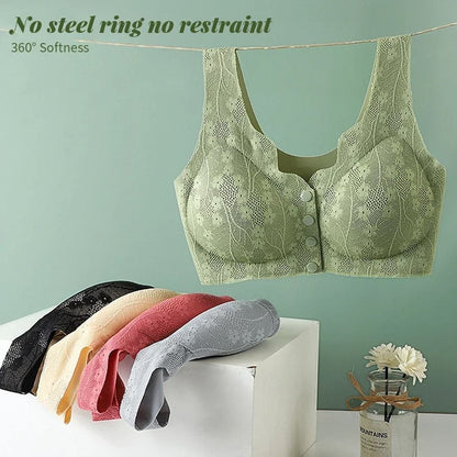 Front Buckle Lace Bra Seamless Breathable No Steel Ring Ice Silk 2