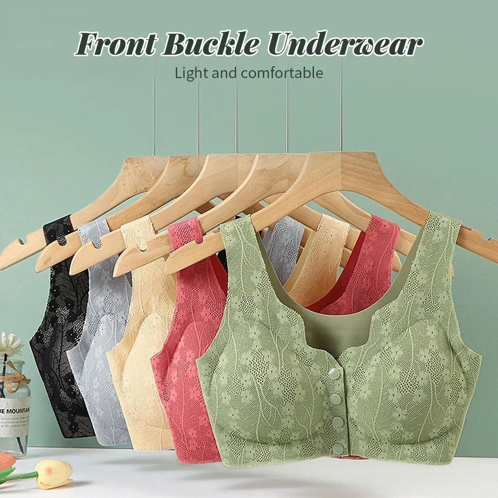 Front Buckle Lace Bra Seamless Breathable No Steel Ring Ice Silk 3