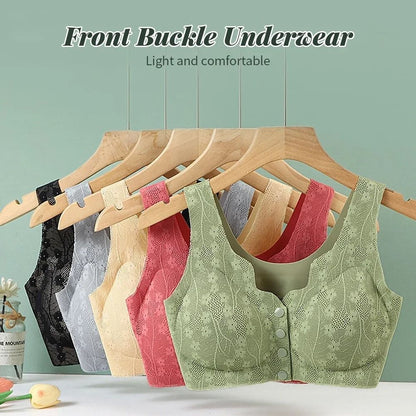 Front Buckle Lace Bra Seamless Breathable No Steel Ring Ice Silk 3