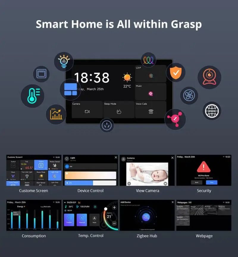 Smart Home Control Panel With Zigbee Gateway Power Monitoring And Voice Assistant Support 2