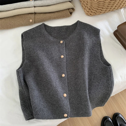 Autumn New Women Cardigan Korean Knitted Sleeveless Sweater Elegant Casual Slim Ladies Tops 1