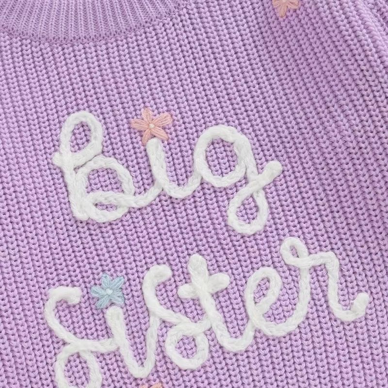 Big Sister  Little Sister Matching Embroidered Knit Sweater Set  Warm FallWinter Toddler Sweatshirt 1