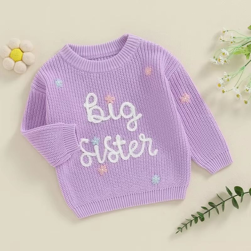 Big Sister  Little Sister Matching Embroidered Knit Sweater Set  Warm FallWinter Toddler Sweatshirt 3