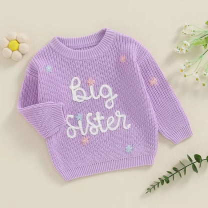 Big Sister  Little Sister Matching Embroidered Knit Sweater Set  Warm FallWinter Toddler Sweatshirt 3