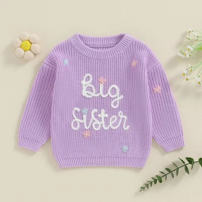 Big Sister  Little Sister Matching Embroidered Knit Sweater Set  Warm FallWinter Toddler Sweatshirt 4