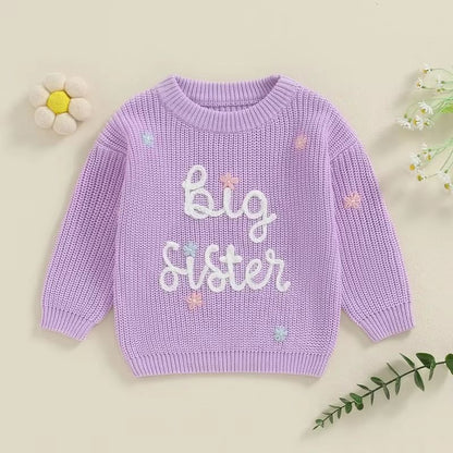 Big Sister  Little Sister Matching Embroidered Knit Sweater Set  Warm FallWinter Toddler Sweatshirt 4