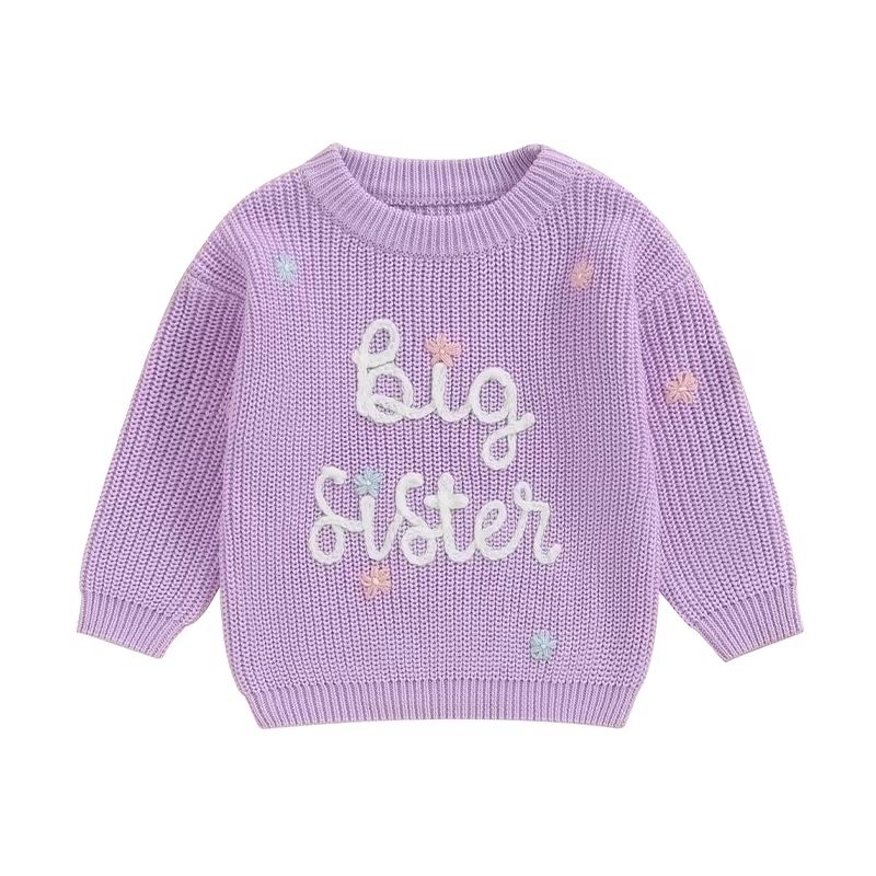 Big Sister  Little Sister Matching Embroidered Knit Sweater Set  Warm FallWinter Toddler Sweatshirt 5