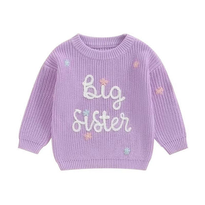 Big Sister  Little Sister Matching Embroidered Knit Sweater Set  Warm FallWinter Toddler Sweatshirt 5