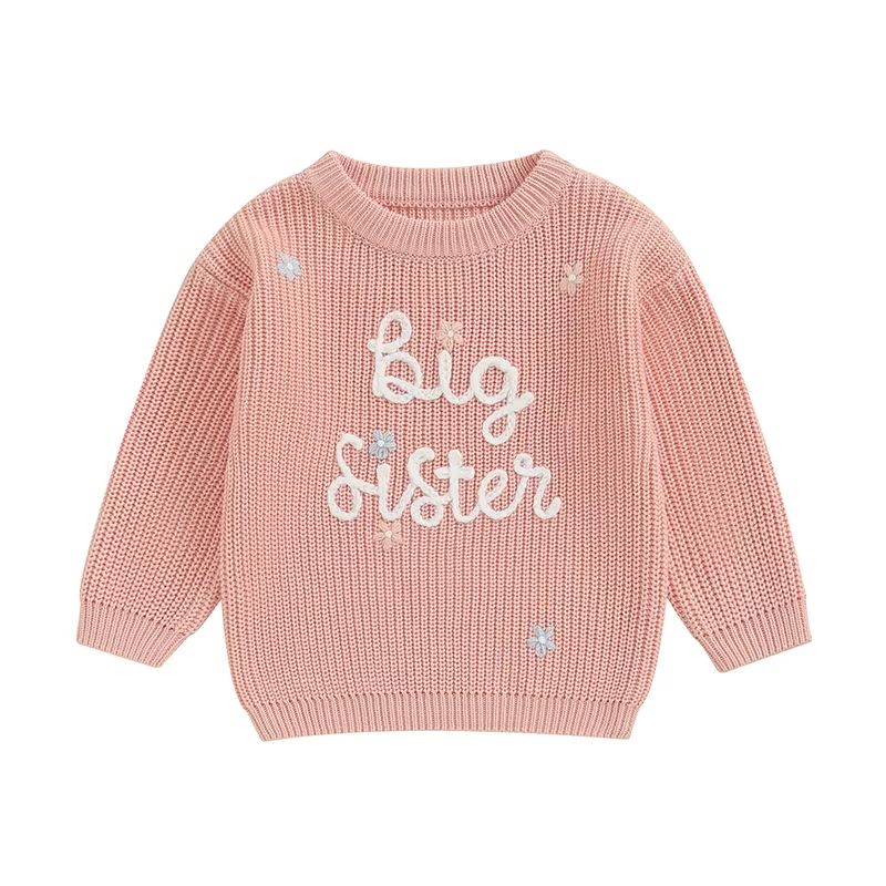 Big Sister  Little Sister Matching Embroidered Knit Sweater Set  Warm FallWinter Toddler Sweatshirt 9