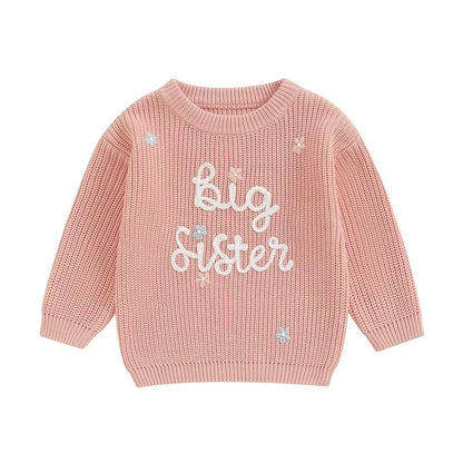 Big Sister  Little Sister Matching Embroidered Knit Sweater Set  Warm FallWinter Toddler Sweatshirt 9