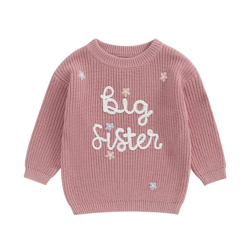 Big Sister  Little Sister Matching Embroidered Knit Sweater Set  Warm FallWinter Toddler Sweatshirt 10